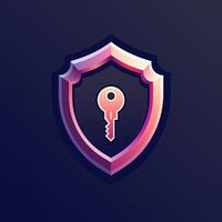 3D VPN icon with purple key and shield symbolizing fast, secure internet connection, encryption, firewall global protection. Represents privacy, safety, and trusted network service. Not ai. vector