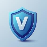 3D icon of a VPN blue shield with glossy finish, symbolizing internet security, firewall, encryption, privacy, network protection, digital safety, and trust in cyberspace. Not ai. vector
