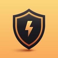 3D VPN icon with yellow lightning and shield symbolizing fast, secure internet connection, encryption, firewall global protection. Represents privacy, safety, and trusted network service. Not ai. vector