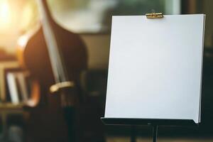 A white sheet of paper is on a stand photo
