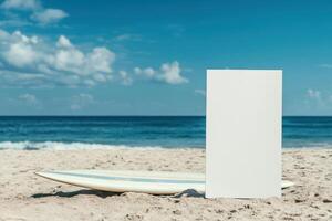 A white object is sitting on the sand next to the ocean photo