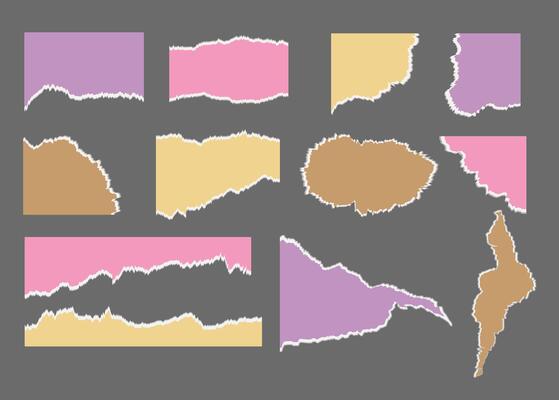 Colorful ripped paper strips for design elements.