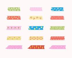 Assorted colorful patterned washi tape strips. vector