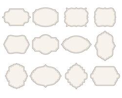 Collection of decorative, ornate label frames in various shapes. vector