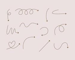 Collection of various dotted and solid line directional arrows. vector