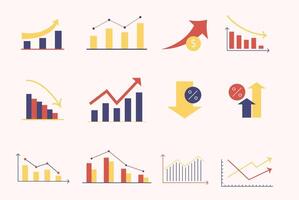 Collection of financial growth and decline bar graphs and charts. vector