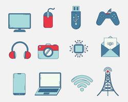 Collection of various digital communication and entertainment devices. vector