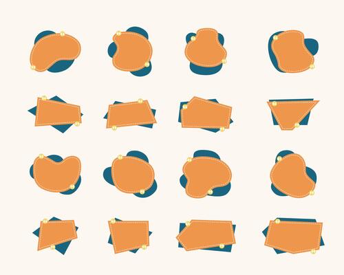 Collection of various decorative orange and teal shapes.