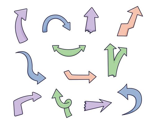 Various pastel-colored directional arrows in different shapes and styles.