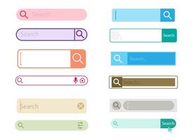 Colorful search bar variations displayed for interface design. vector