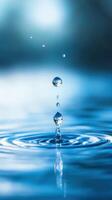 Fresh water droplets create ripples on calm surface photo