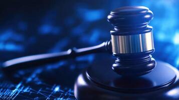 Gavel on digital background symbolizes modern legal technology photo