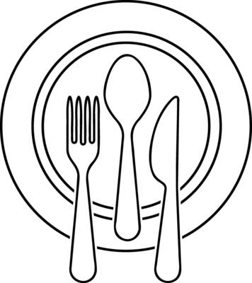Outline cutlery fork spoon knife plate icon isolated Food sketch clipart