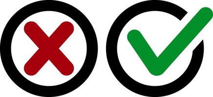 Green tick and red cross icon Check mark clipart set. Yes no symbol vector