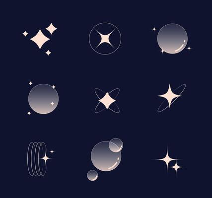 Aesthetic trendy retro style stars graphic elements design.
