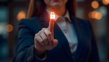 Digital Security at Your Fingertips Highlighted by the Glow of an Illuminated Lock Icon photo