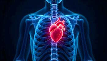 The Protective Structure of the Rib Cage and Spine Encasing the Heart in an Educational Diagram, Pain - Heart Attach photo