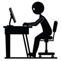 Office worker, man working on computer desk, illustration. vector