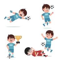 different pose of Cartoon Character Playing Football set vector