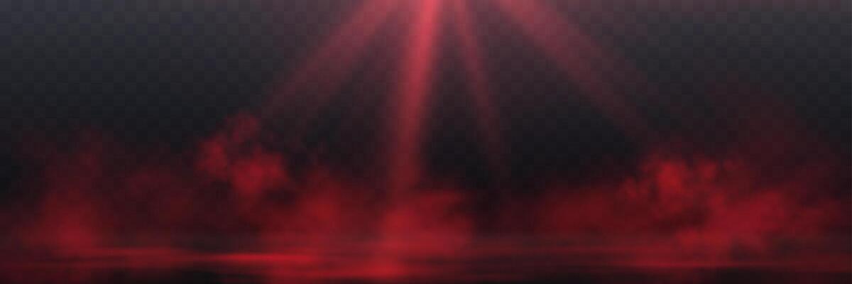 Realistic red smoke or haze, overlay effect on a dark background. Hot fire and flame, magic fog, vapor on floor. Abstract illustration