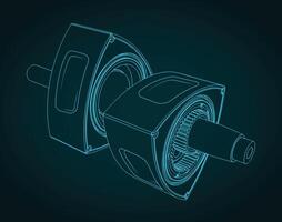 Rotors and eccentric shaft of a rotary engine isometric blueprint vector