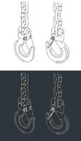 Lifting hook and chains isometric blueprints illustrations vector