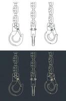 Lifting hook and chains blueprints vector