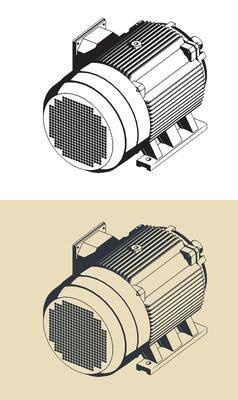 Electric motor stylized isometric illustrations