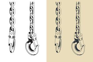 Lifting hook and chains close up illustrations vector