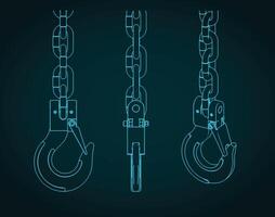 Lifting hook and chains blueprints illustration vector