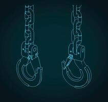 Lifting hook and chains isometric blueprints illustration vector
