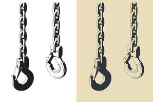 Lifting hook and chains close-up illustrations vector