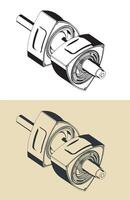 Rotors and eccentric shaft of a rotary engine isometric illustrations vector