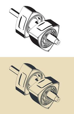 Rotors and eccentric shaft of a rotary engine isometric illustrations