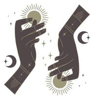 Line art sun and moon concept of esoteric elements. Ramadan linear icon vector