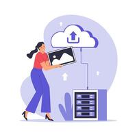 Flat Illustration of Cloud Upload Process for Data Storage and Backup vector