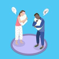 3D Isometric Flat Illustration of Hugging A Pillow, Night Rest and Bedding Time vector