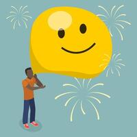 3D Isometric Flat Illustration of Maximize Happiness, Creating a Positive Vibe vector