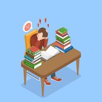 3D Isometric Flat Illustration of Stressed Student, Stressful Time in Study Process vector