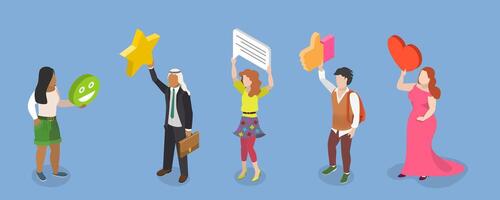 3D Isometric Flat Illustration of Client Feedback, Consumerism, Survey, Marketing vector