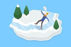 3D Isometric Flat Illustration of Winter Weather Problems, Dangerous Icy or Slippery Surface vector