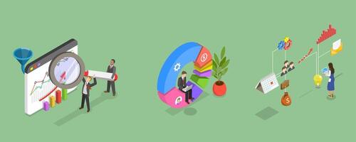 3D Isometric Flat Illustration of Performance Data Visualization , Financial Report Chart vector