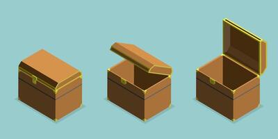 3D Isometric Flat Set of Chests, Empty Treasure Boxes vector