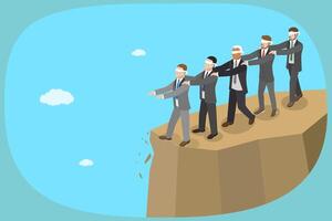 3D Isometric Flat Illustration of Blind Leading, Stupid Incompetence Leader vector