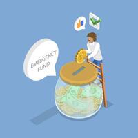 3D Isometric Flat Illustration of Emergency Fund, Money Saving vector