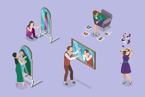 3D Isometric Flat Illustration of Inner Conflict, Self-harm and Self-punishment vector