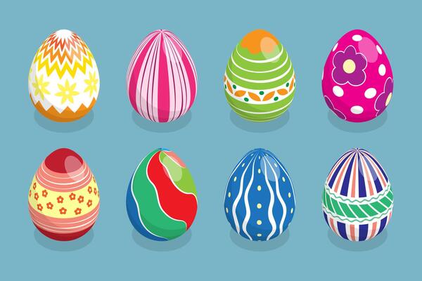 3D Isometric Flat Illustration of Easter Eggs, Spring Holiday