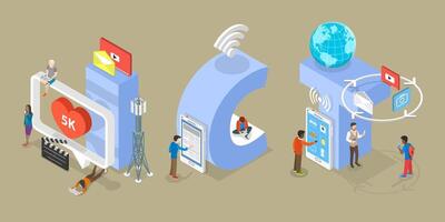 3D Isometric Flat Illustration of ICT, Information, Communication and Technology vector