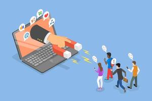 3D Isometric Flat Illustration of Digital Marketing, Lead Generation, Conversion Rates Strategy vector