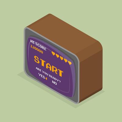 3D Isometric Flat Illustration of Retro Gaming Machine Display, Pixel Art